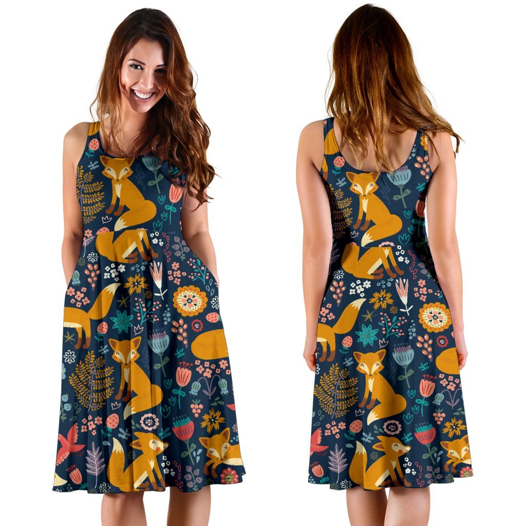 Fox Cute Jungle Print Pattern Sleeveless Dress