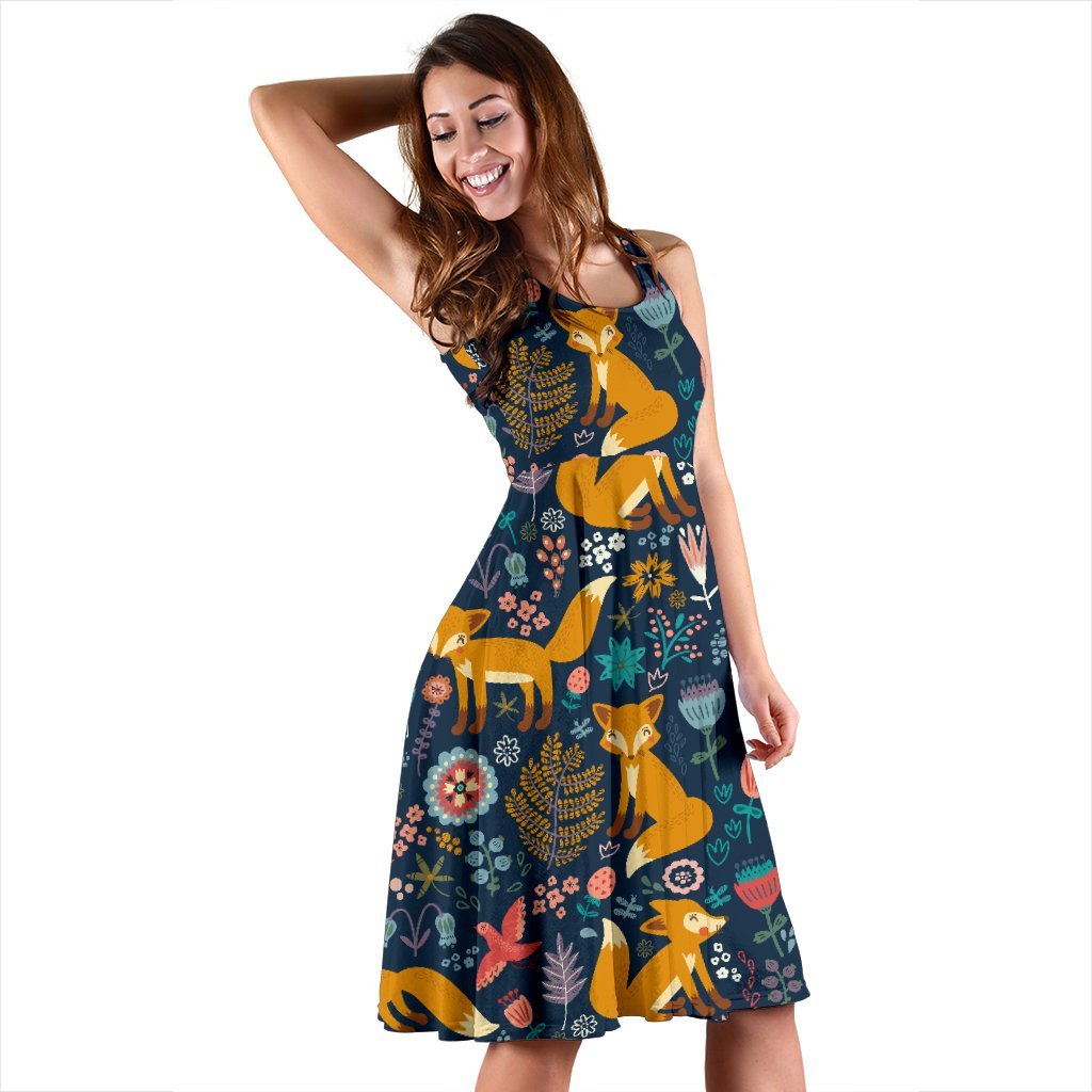 Fox Cute Jungle Print Pattern Sleeveless Dress