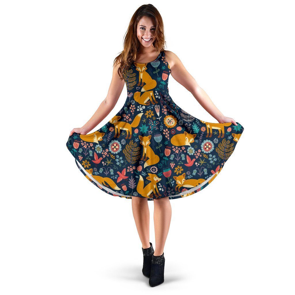 Fox Cute Jungle Print Pattern Sleeveless Dress