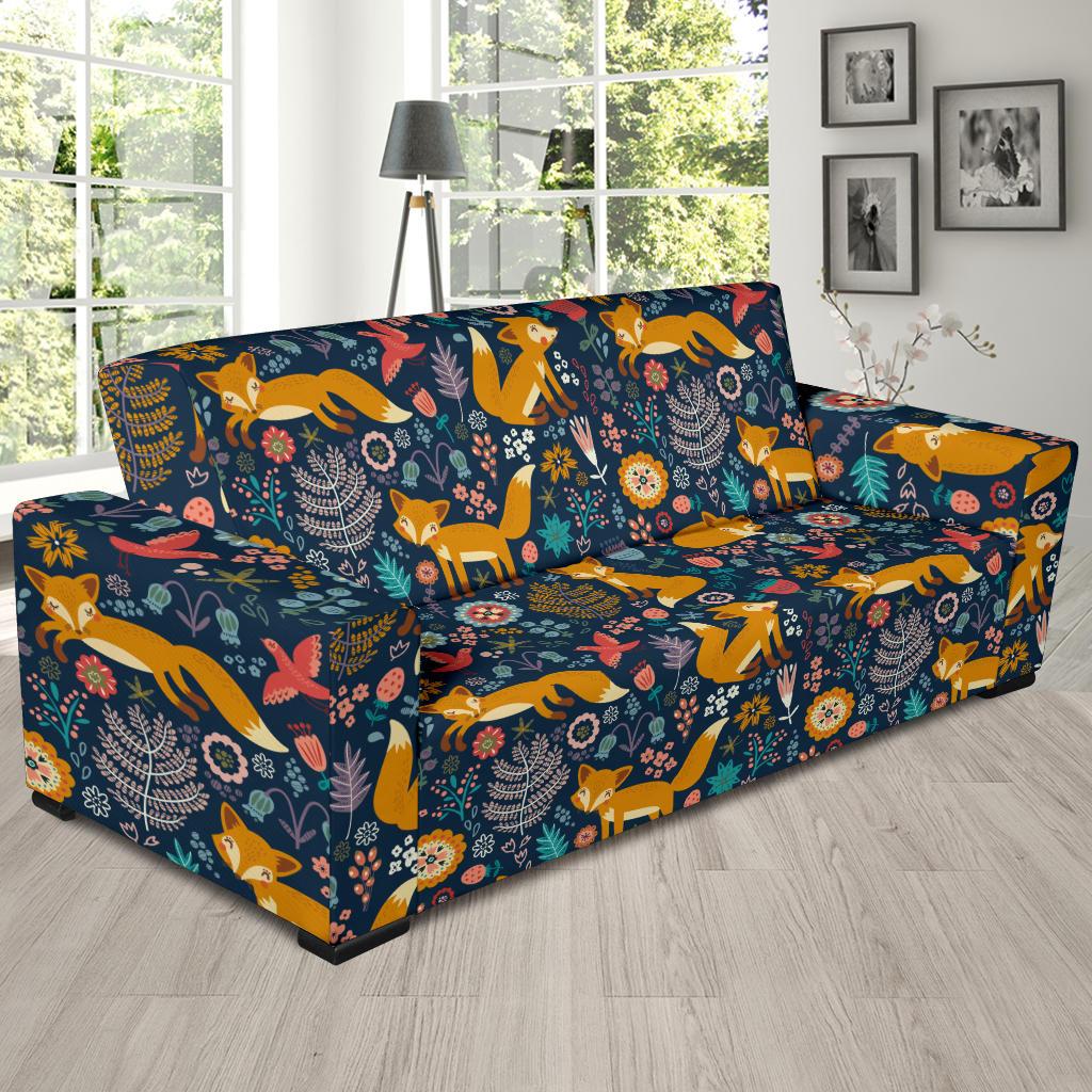 Fox Cute Jungle Print Pattern Sofa Slipcover-JTAMIGO.COM