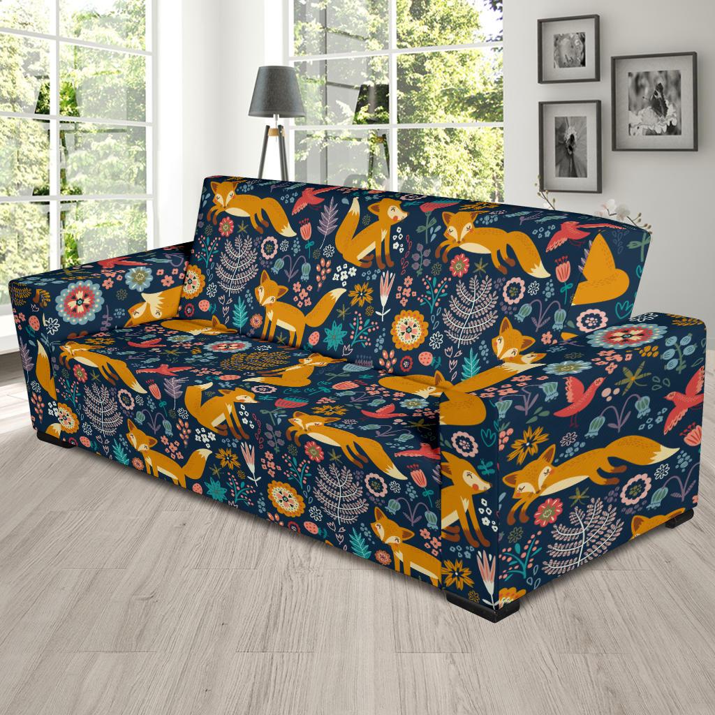 Fox Cute Jungle Print Pattern Sofa Slipcover-JTAMIGO.COM