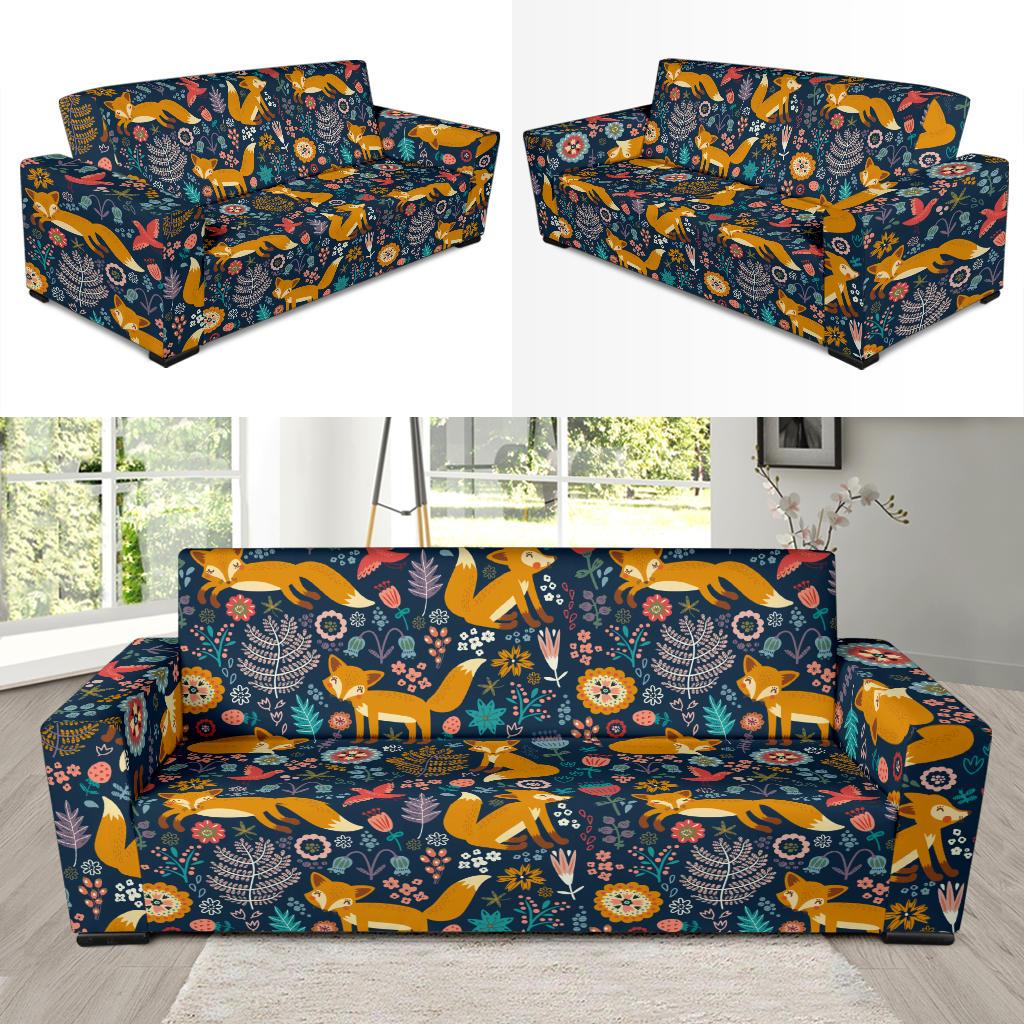 Fox Cute Jungle Print Pattern Sofa Slipcover-JTAMIGO.COM