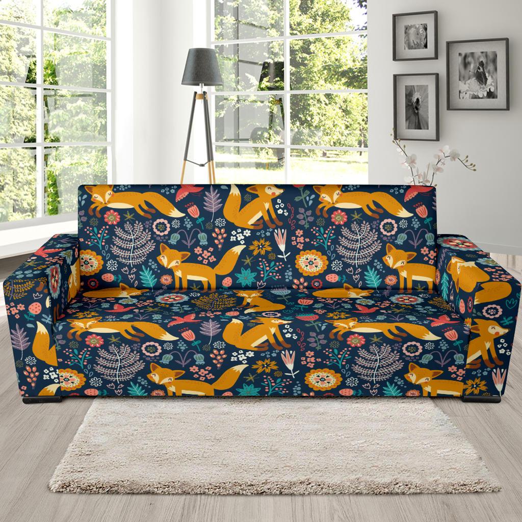 Fox Cute Jungle Print Pattern Sofa Slipcover-JTAMIGO.COM