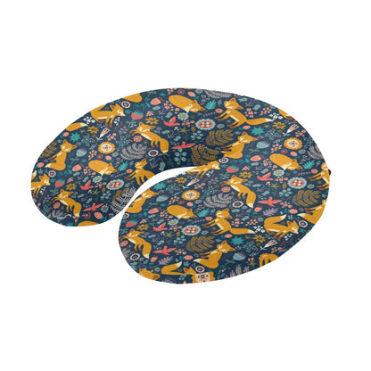 Fox Cute Jungle Print Pattern U-Shaped Travel Neck Pillow-JTAMIGO.COM