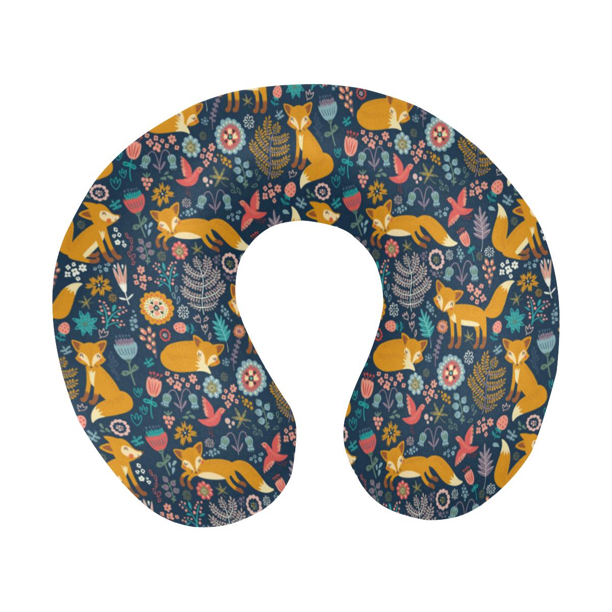Fox Cute Jungle Print Pattern U-Shaped Travel Neck Pillow-JTAMIGO.COM