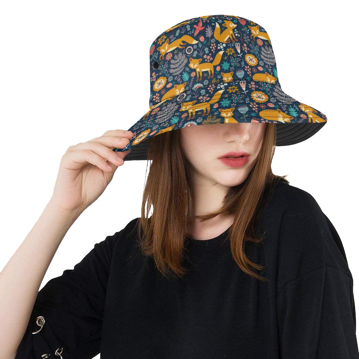 Fox Cute Jungle Print Pattern Unisex Bucket Hat