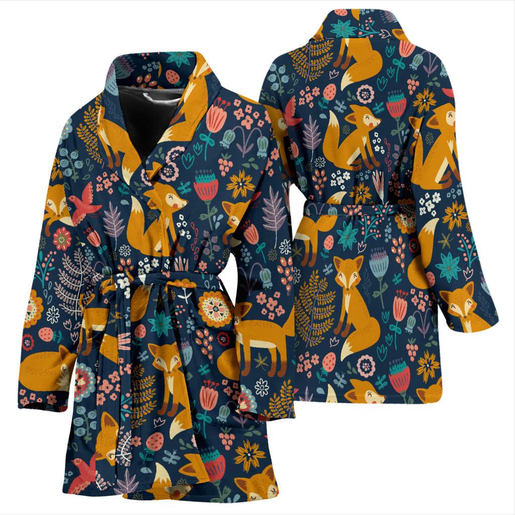 Fox Cute Jungle Print Pattern Women Bath Robe-JTAMIGO.COM