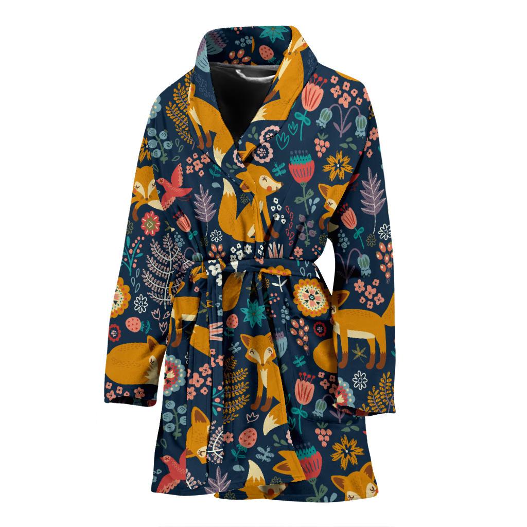 Fox Cute Jungle Print Pattern Women Bath Robe-JTAMIGO.COM