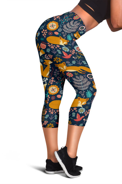 Fox Cute Jungle Print Pattern Women Capris