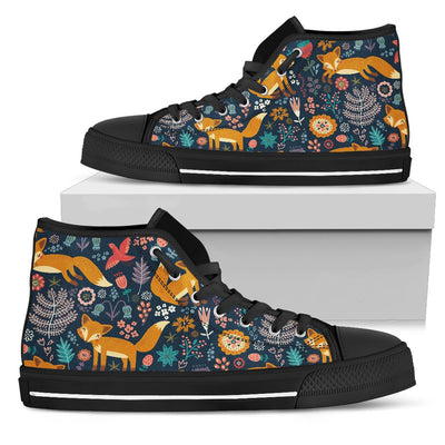 Fox Cute Jungle Print Pattern Women High Top Shoes