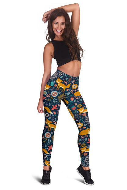 Fox Cute Jungle Print Pattern Women Leggings
