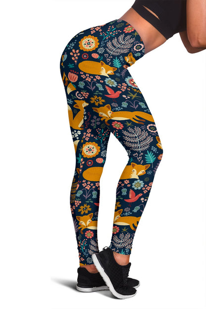 Fox Cute Jungle Print Pattern Women Leggings