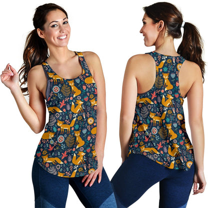 Fox Cute Jungle Print Pattern Women Racerback Tank Top