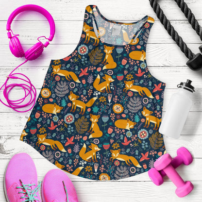 Fox Cute Jungle Print Pattern Women Racerback Tank Top