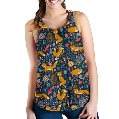 Fox Cute Jungle Print Pattern Women Racerback Tank Top