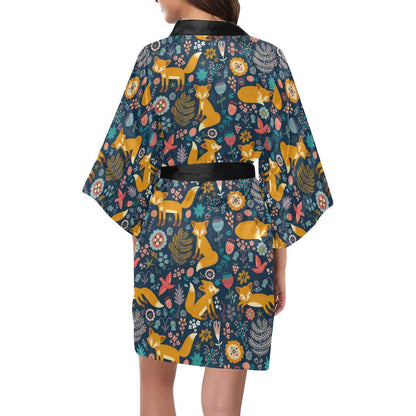 Fox Cute Jungle Print Pattern Women Short Kimono Robe