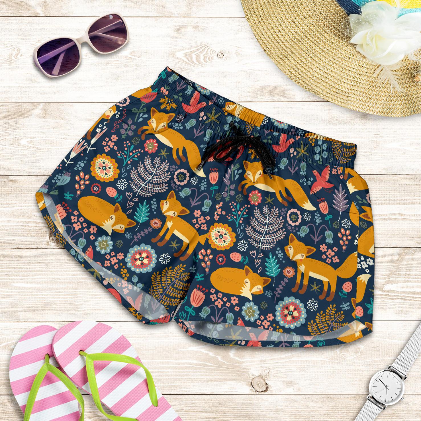 Fox Cute Jungle Print Pattern Women Shorts-JTAMIGO.COM