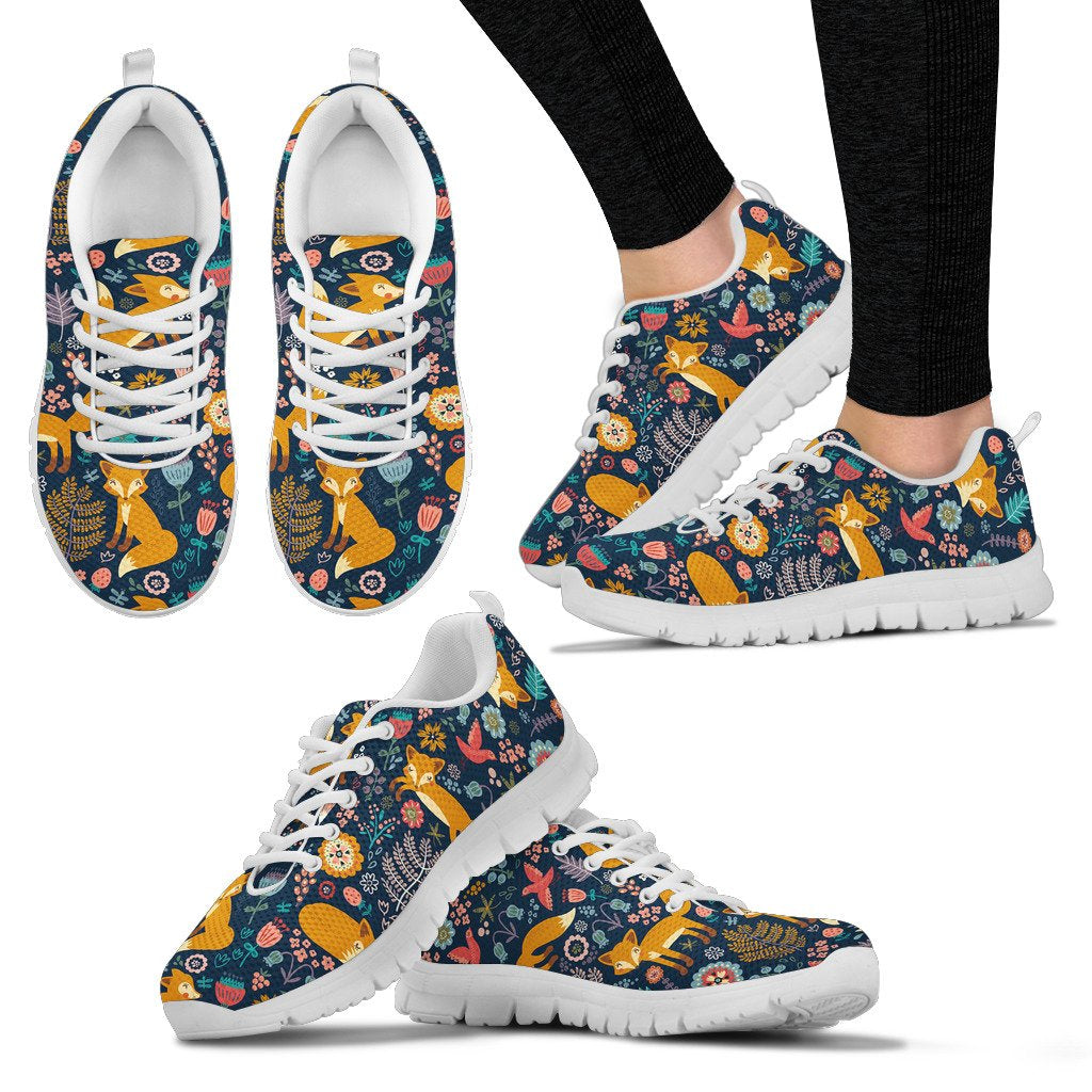 Fox Cute Jungle Print Pattern Women Sneakers Shoes