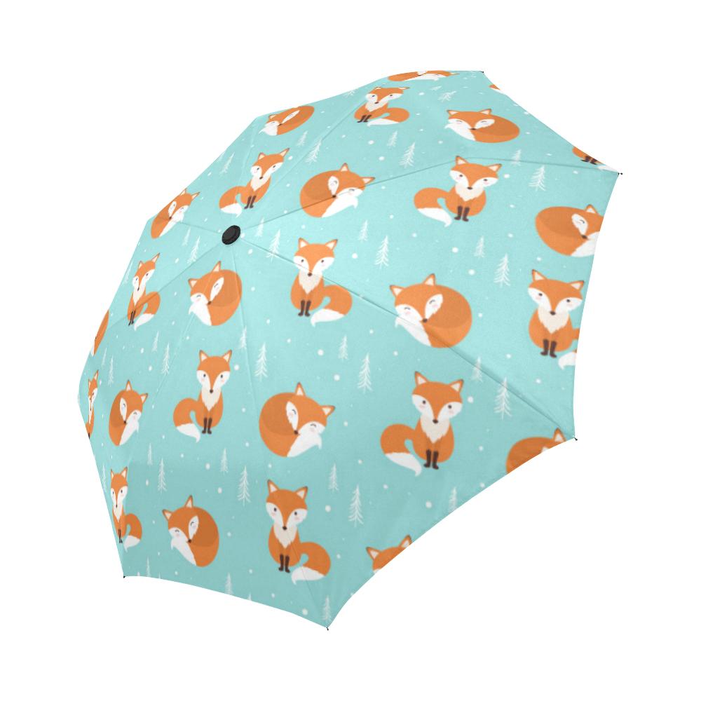 Fox Design Snow Print Pattern Automatic Foldable Umbrella
