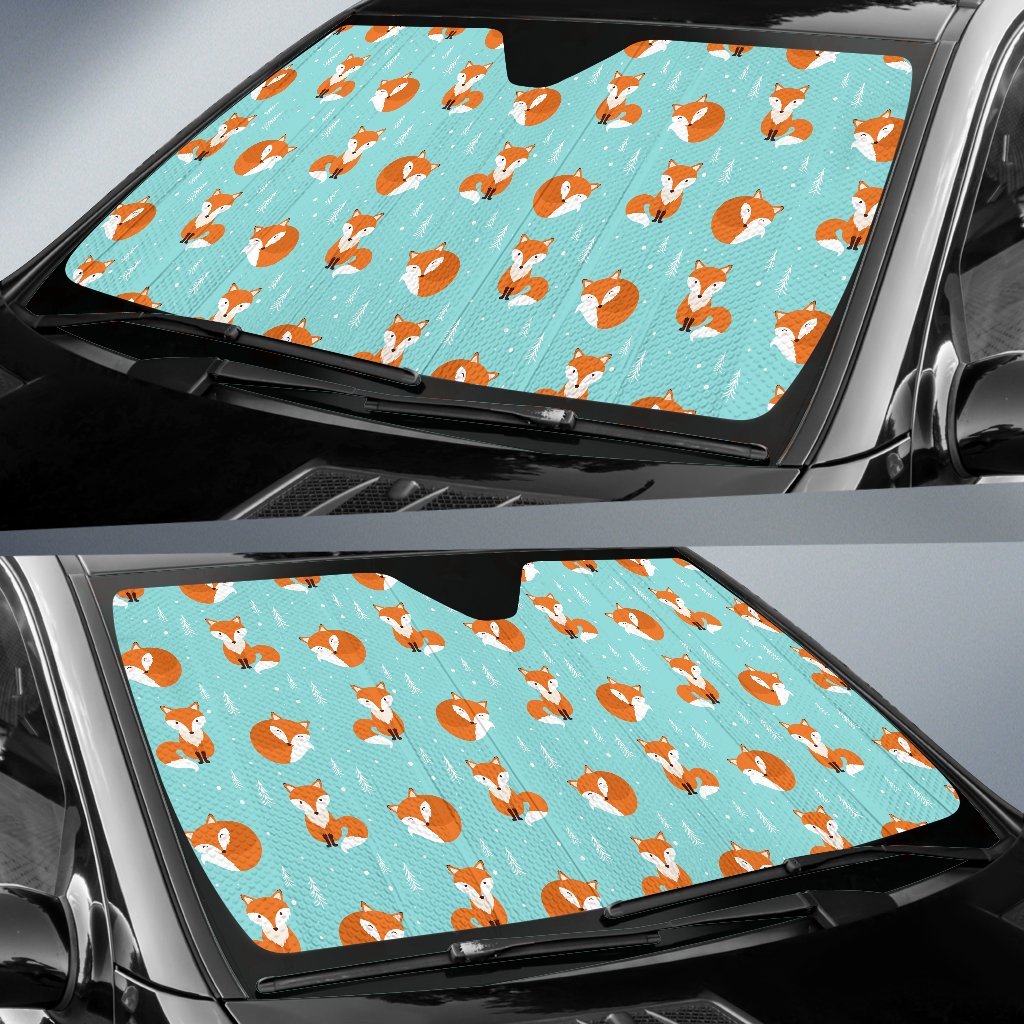 Fox Design Snow Print Pattern Car Sun Shade For Windshield