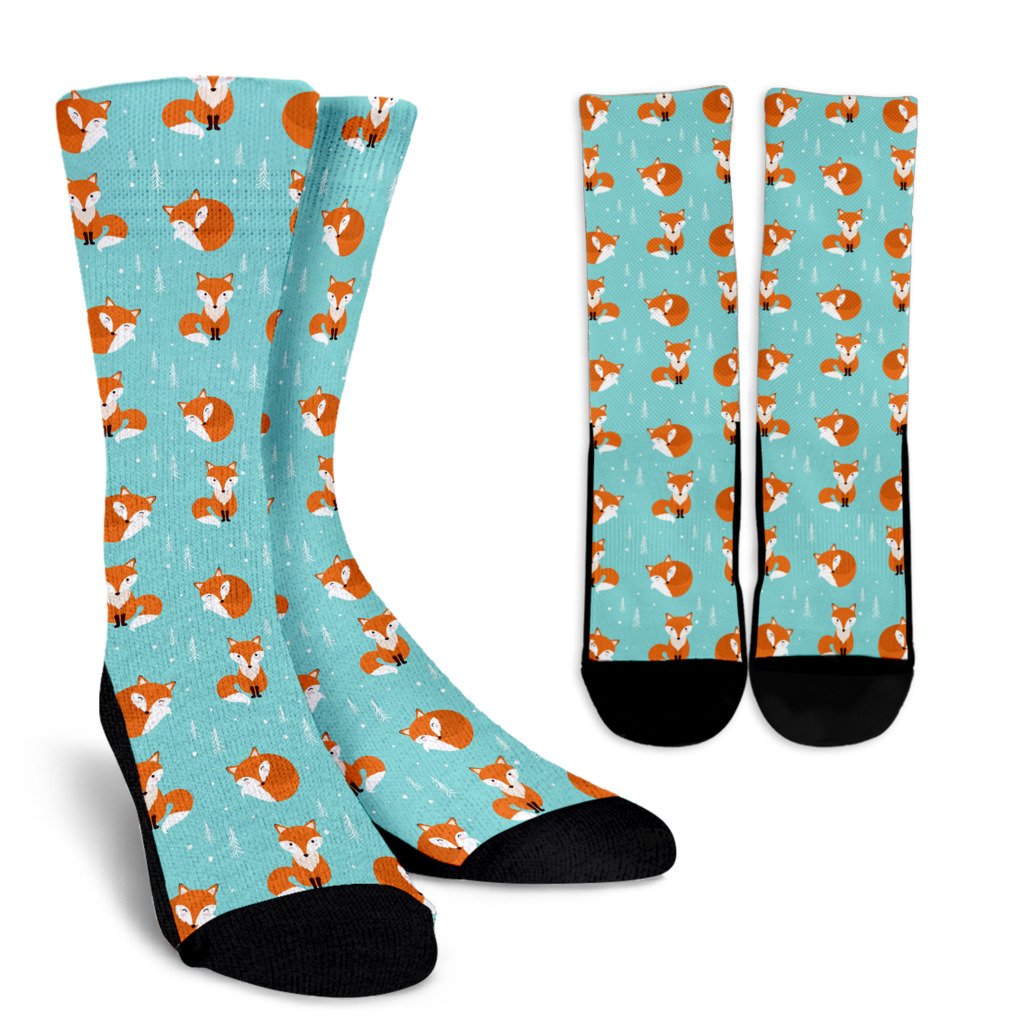 Fox Design Snow Print Pattern Crew Socks