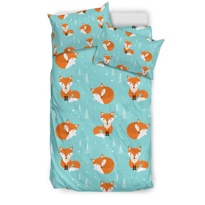 Fox Design Snow Print Pattern Duvet Cover Bedding Set