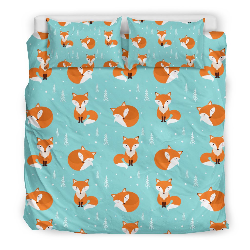 Fox Design Snow Print Pattern Duvet Cover Bedding Set