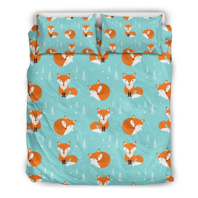 Fox Design Snow Print Pattern Duvet Cover Bedding Set
