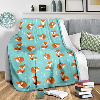 Fox Design Snow Print Pattern Fleece Blanket