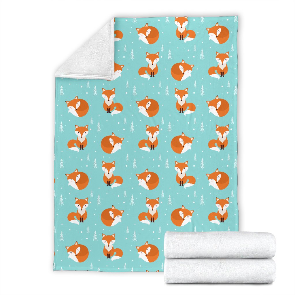 Fox Design Snow Print Pattern Fleece Blanket