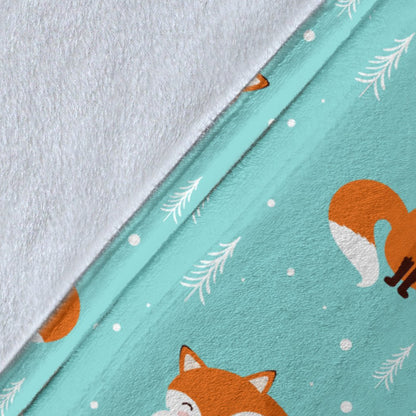 Fox Design Snow Print Pattern Fleece Blanket