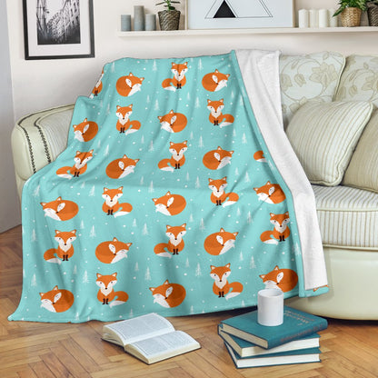 Fox Design Snow Print Pattern Fleece Blanket