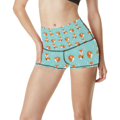 Fox Design Snow Print Pattern High Waisted Spandex Shorts-JTAMIGO.COM