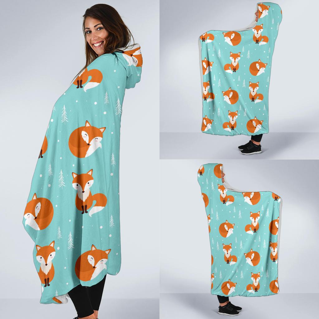 Fox Design Snow Print Pattern Hooded Blanket-JTAMIGO.COM