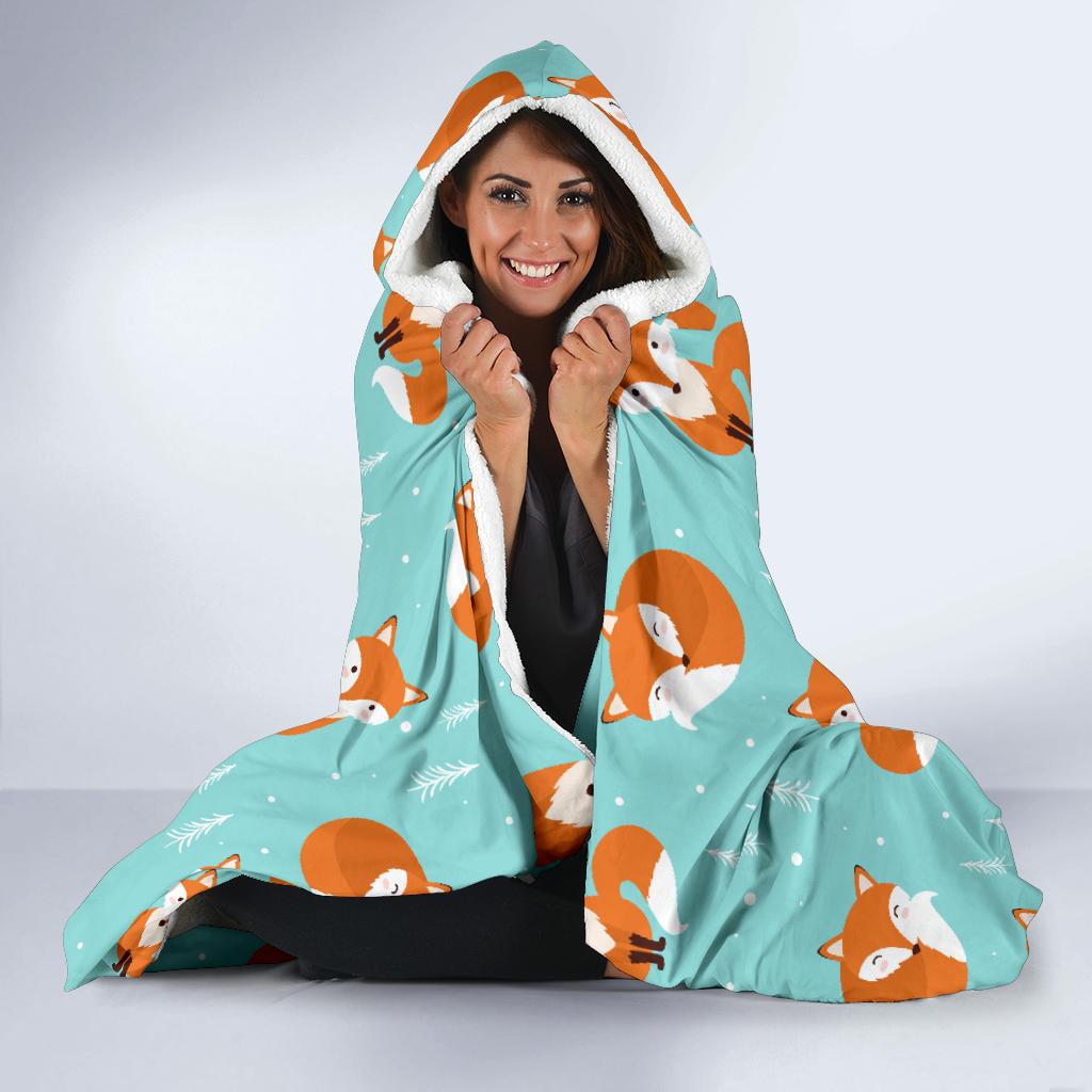 Fox Design Snow Print Pattern Hooded Blanket-JTAMIGO.COM