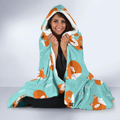 Fox Design Snow Print Pattern Hooded Blanket-JTAMIGO.COM