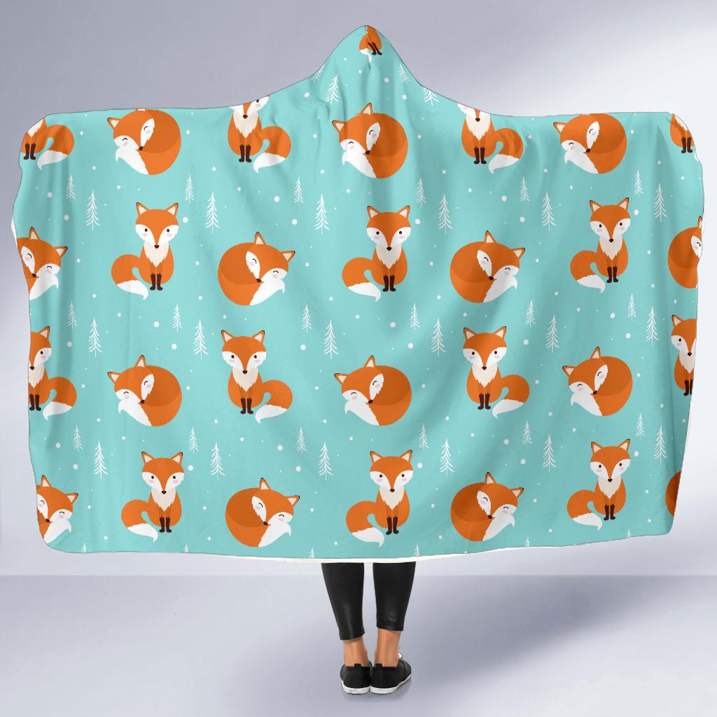 Fox Design Snow Print Pattern Hooded Blanket-JTAMIGO.COM