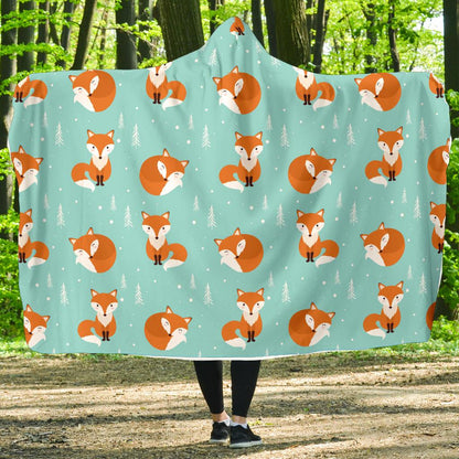 Fox Design Snow Print Pattern Hooded Blanket-JTAMIGO.COM
