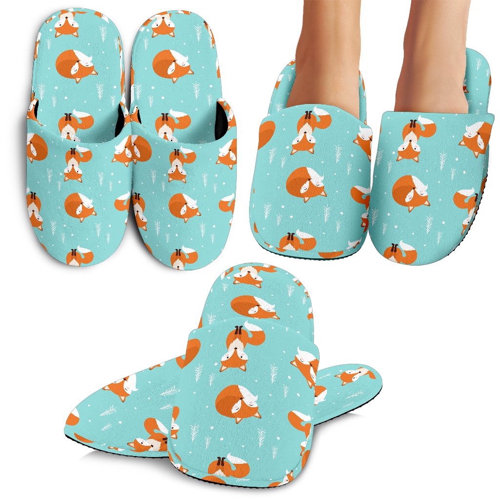 Fox Design Snow Print Pattern House Slippers