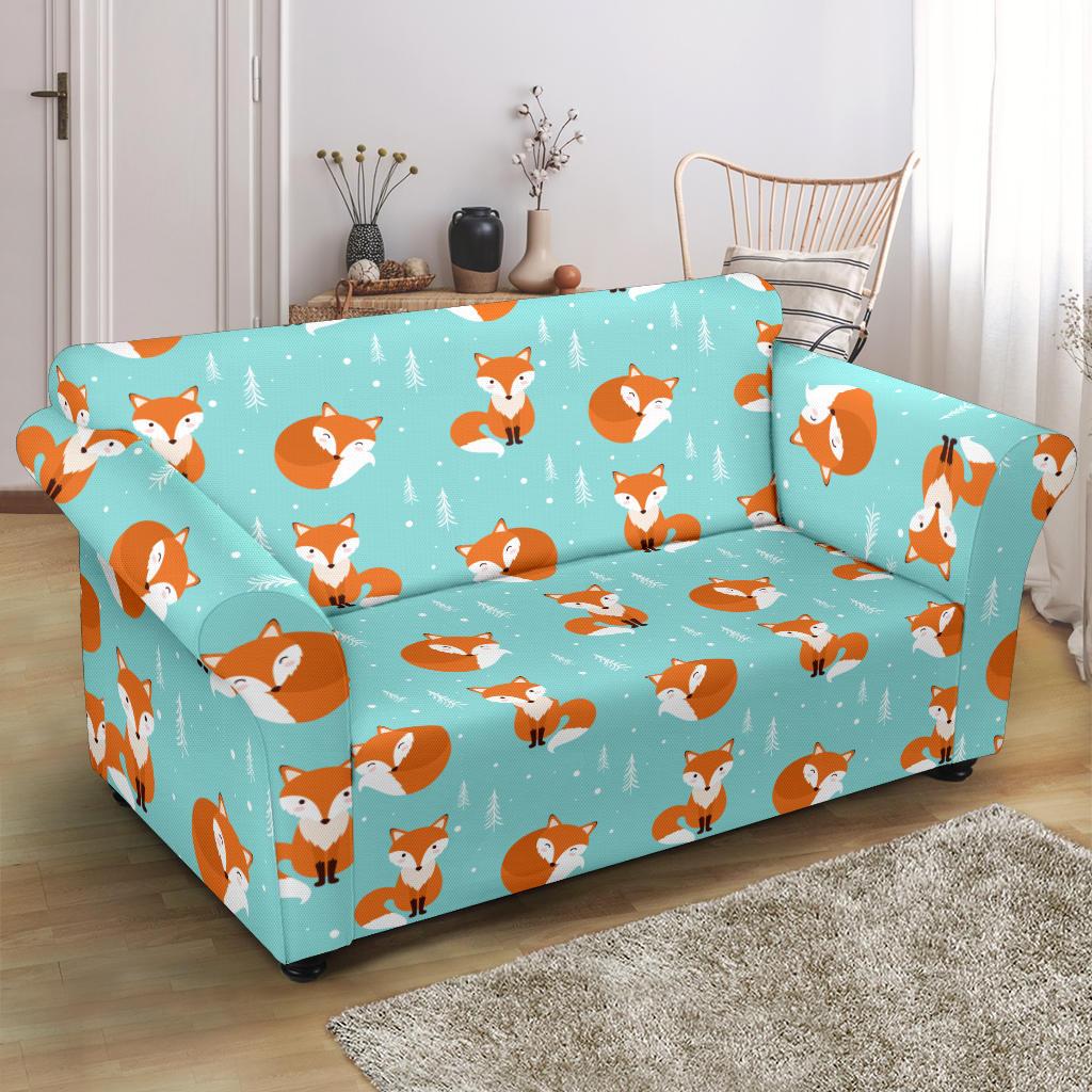 Fox Design Snow Print Pattern Loveseat Slipcover-JTAMIGO.COM
