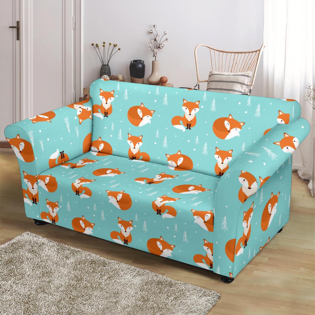 Fox Design Snow Print Pattern Loveseat Slipcover-JTAMIGO.COM