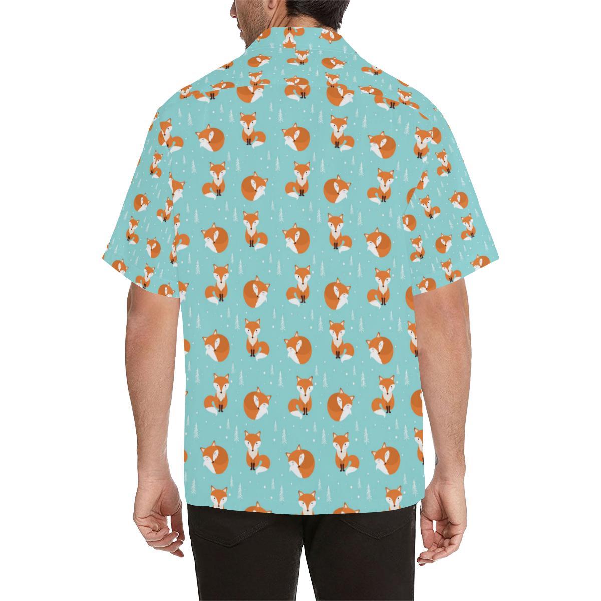 Fox Design Snow Print Pattern Men Aloha Hawaiian Shirt