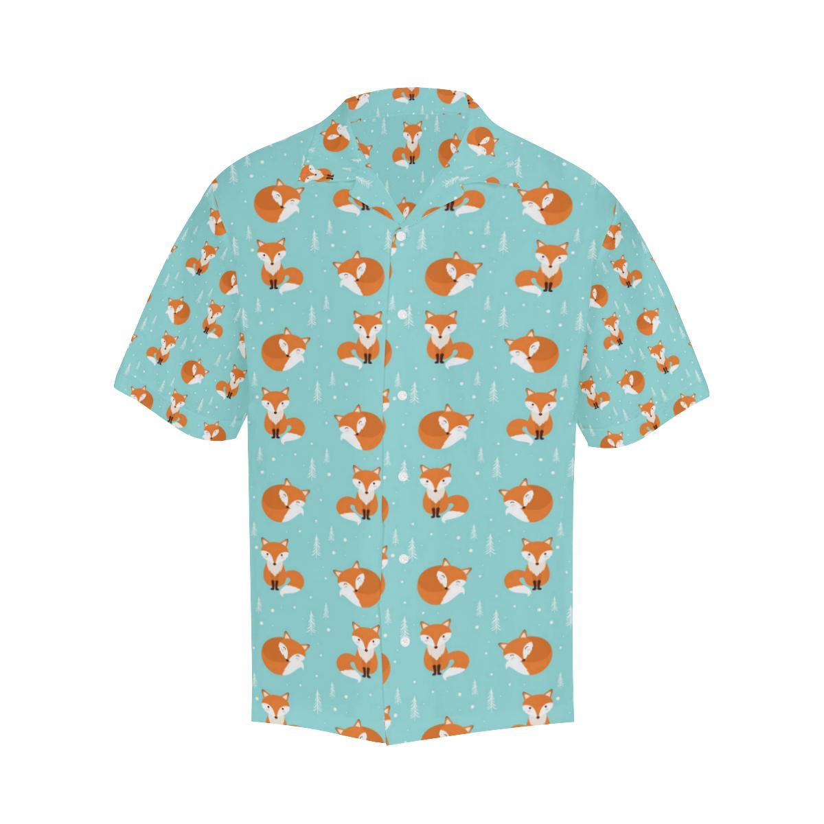 Fox Design Snow Print Pattern Men Aloha Hawaiian Shirt
