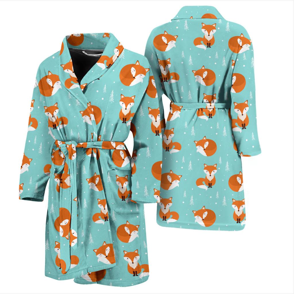 Fox Design Snow Print Pattern Men Bath Robe-JTAMIGO.COM