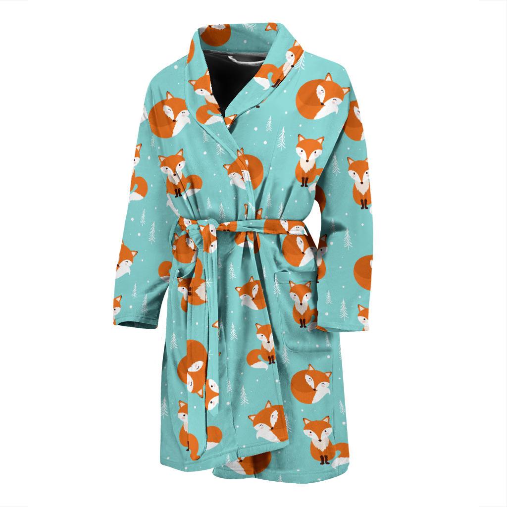 Fox Design Snow Print Pattern Men Bath Robe-JTAMIGO.COM