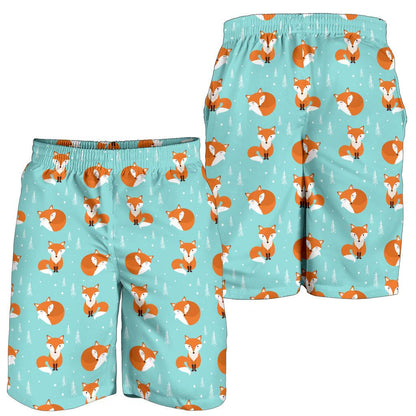 Fox Design Snow Print Pattern Mens Shorts-JTAMIGO.COM