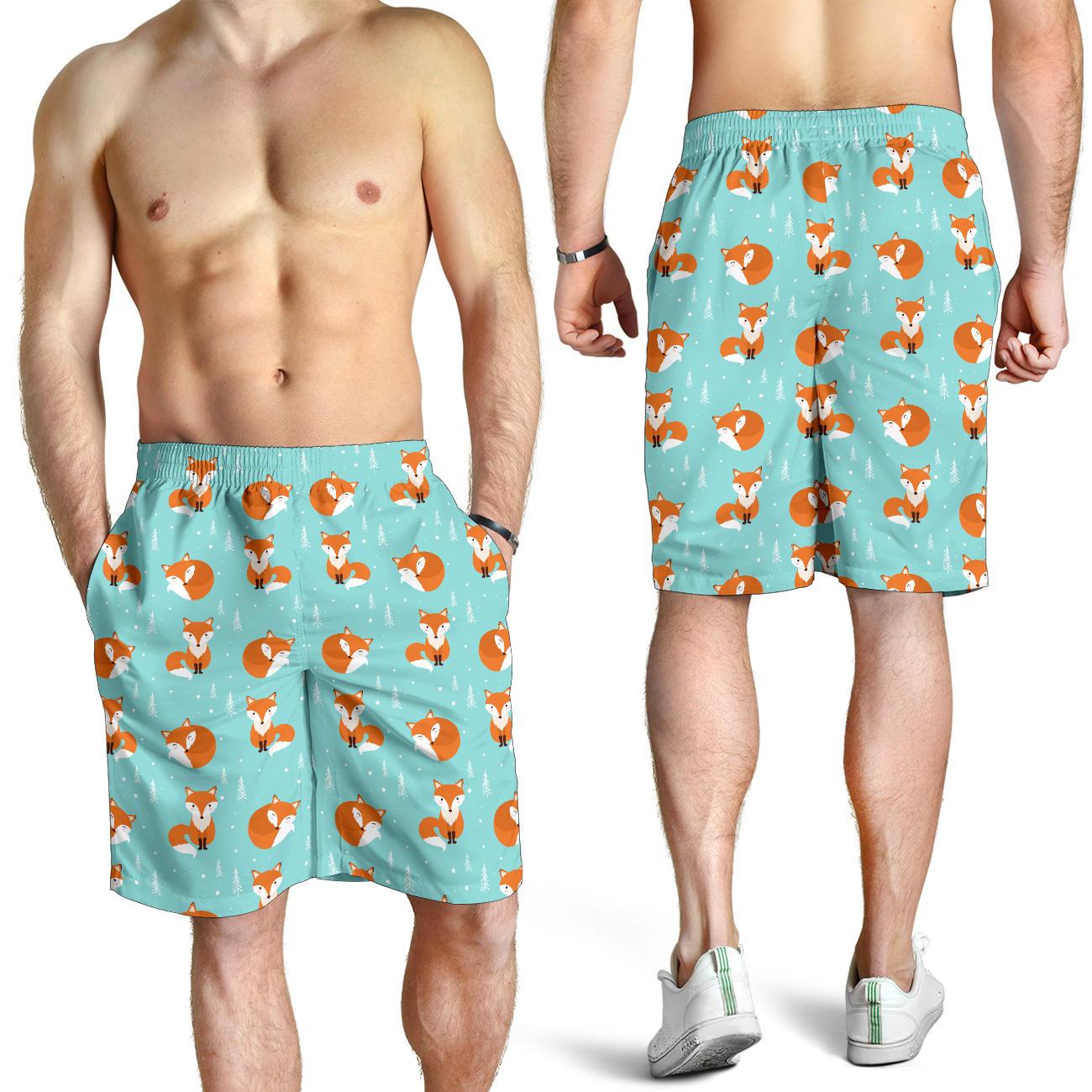 Fox Design Snow Print Pattern Mens Shorts-JTAMIGO.COM