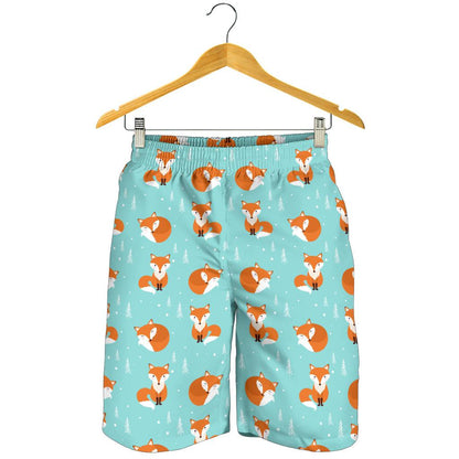 Fox Design Snow Print Pattern Mens Shorts-JTAMIGO.COM