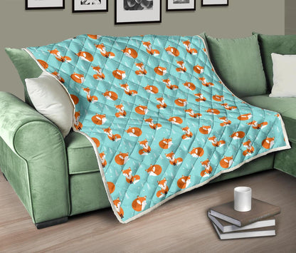 Fox Design Snow Print Pattern Premium Quilt-JTAMIGO.COM