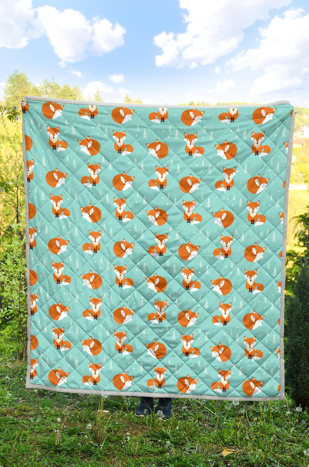 Fox Design Snow Print Pattern Premium Quilt-JTAMIGO.COM